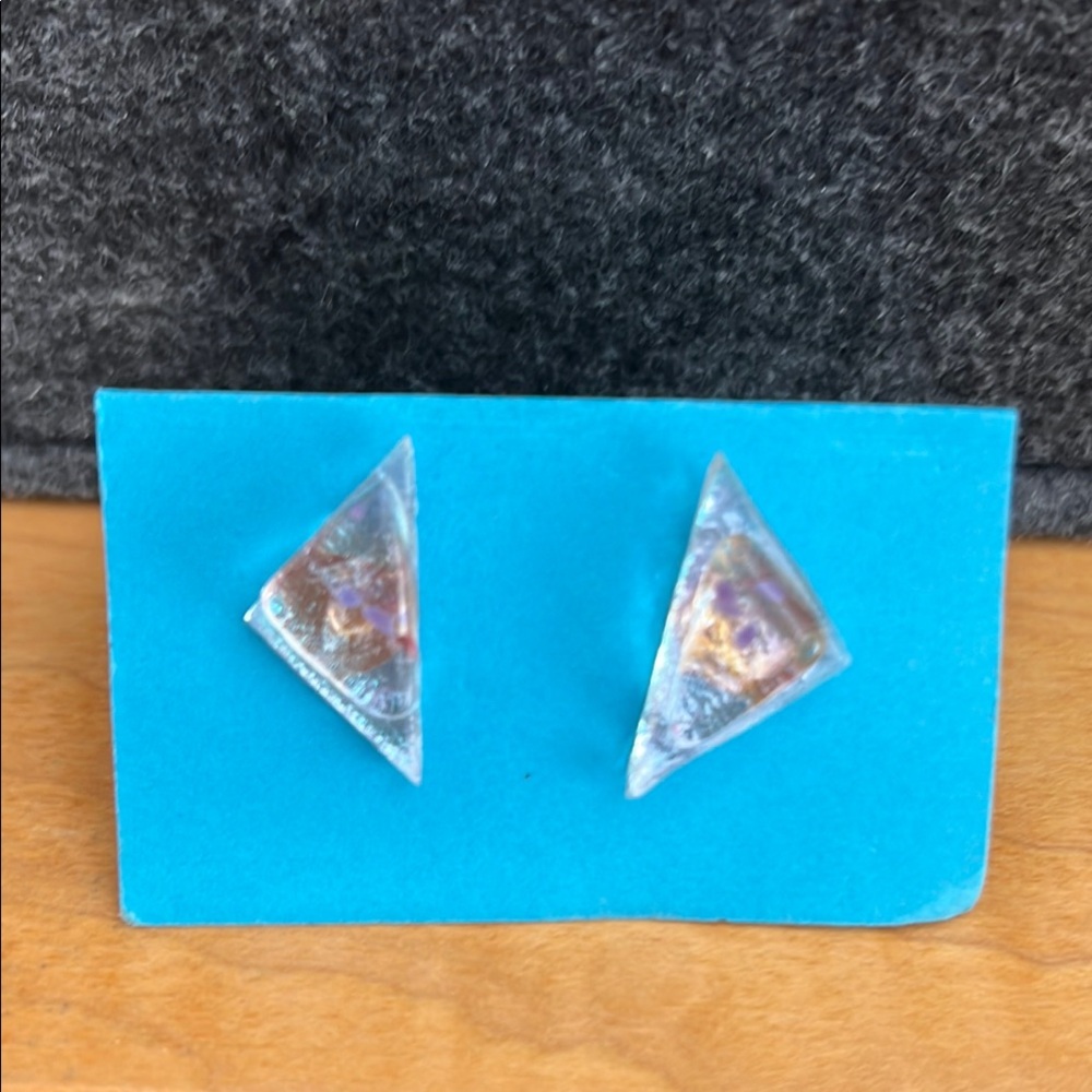 Iridescent Triangle Dichroic Glass Earrings